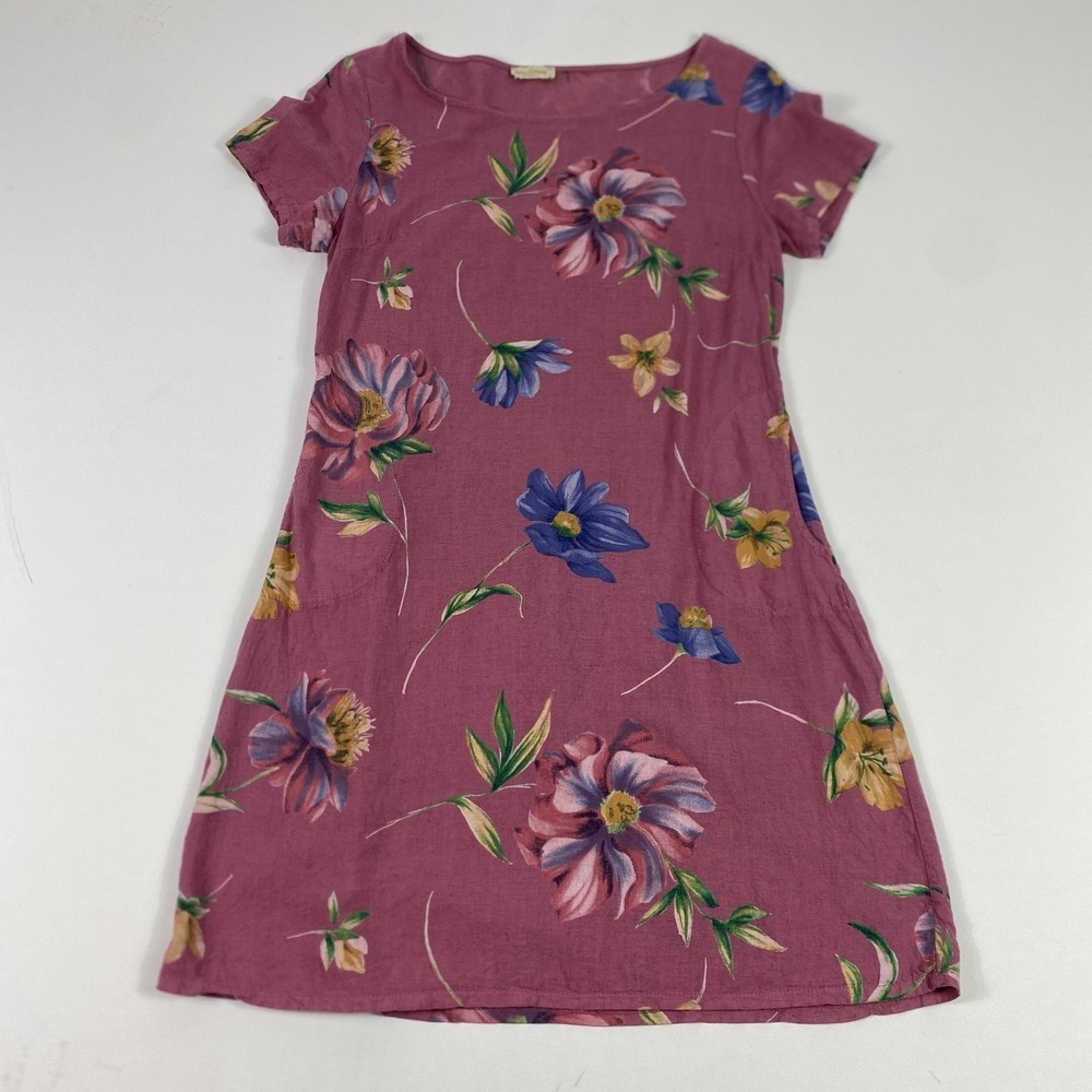 Julia Wang Dress Womens Large Pink Floral‎ Linen Blend Pockets Made in Italy